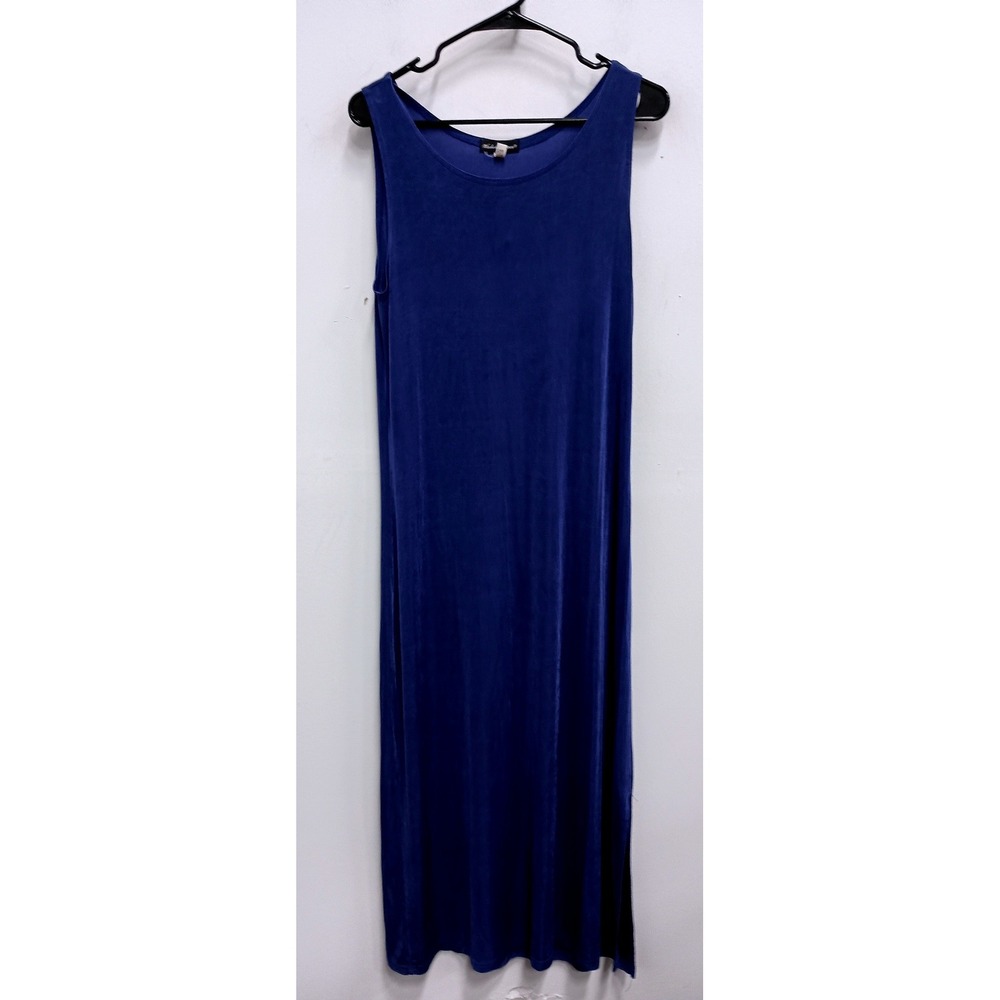 VTG 90s Made in Heaven Maxi Dress Womens M Blue Sleeveless Slit Hem Minimalist